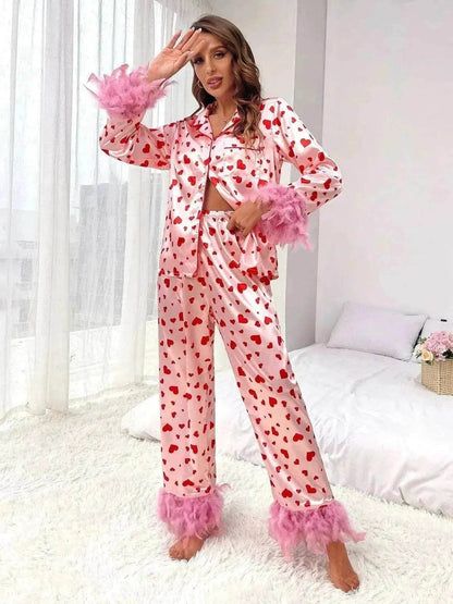 Women's Valentine's Day Sweet Loving Heart Printed Casual Suit Pajamas