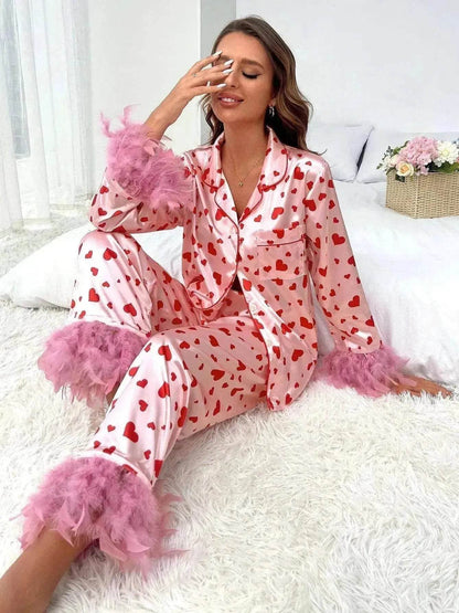 Women's Valentine's Day Sweet Loving Heart Printed Casual Suit Pajamas