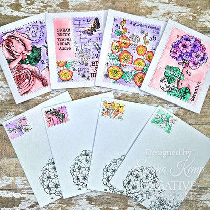 Woodware Clear Singles Hollyhocks 4 in x 6 in Stamp Set