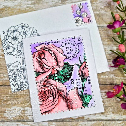 Woodware Clear Singles Postal Rose 4 in x 6 in Stamp Set