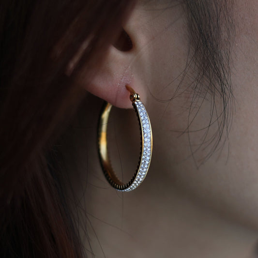 YARA Gold: 'Pavé All the Way' Zirconia Hoop Earrings (Regular Size)