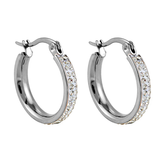 Style YARA : Boucles d'oreilles créoles en oxyde de zirconium « Pavé All the Way » (petite taille) Argent