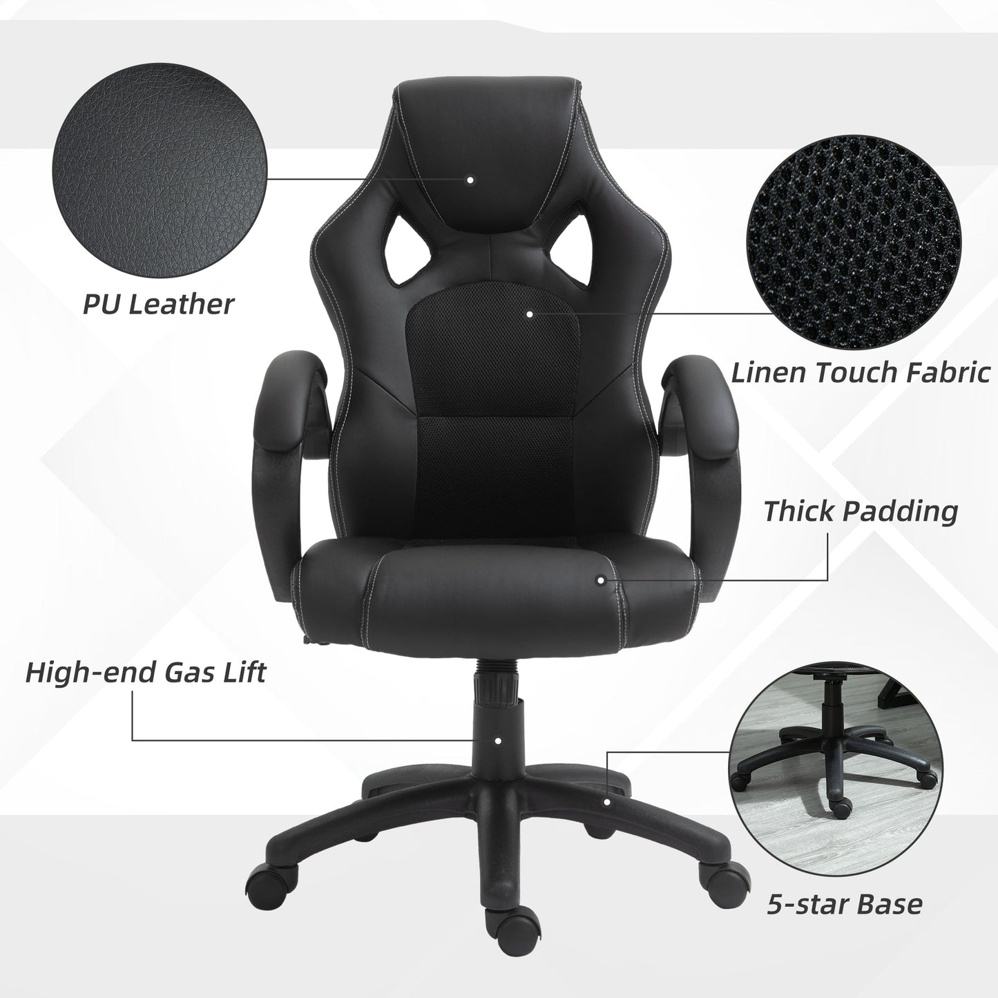 Erling Gaming-Office Chair with Swivel and Tilt Functions-Black
