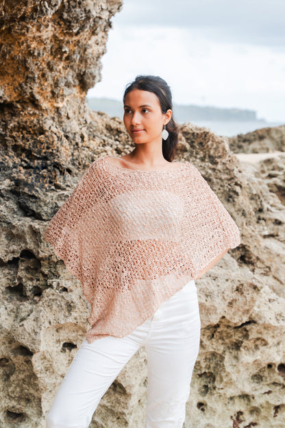 Short Popcorn Knit Poncho - Taupe
