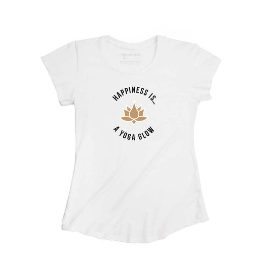 T-shirt de yoga en bambou pour femme, blanc avec feuille d'or