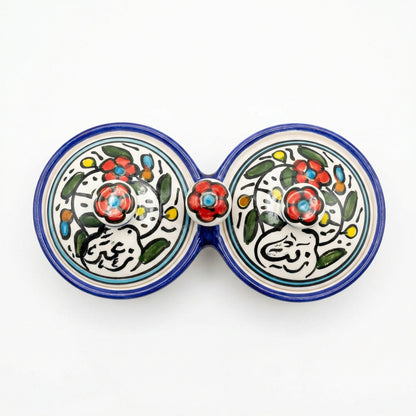 Zait & Zaatar (Olive Oil & Thyme) Double Dish Ceramic | Handmade by Palestinian Artisans