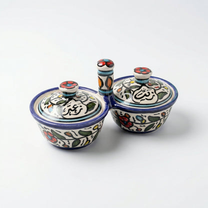Zait & Zaatar (Olive Oil & Thyme) Double Dish Ceramic | Handmade by Palestinian Artisans