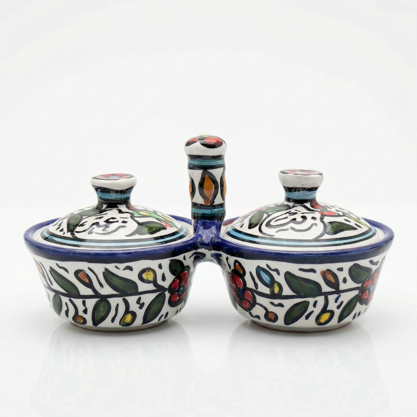 Zait & Zaatar (Olive Oil & Thyme) Double Dish Ceramic | Handmade by Palestinian Artisans