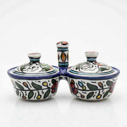 Zait & Zaatar (Olive Oil & Thyme) Double Dish Ceramic | Handmade by Palestinian Artisans