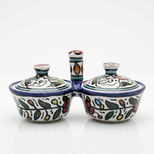 Zait & Zaatar (Olive Oil & Thyme) Double Dish Ceramic | Handmade by Palestinian Artisans