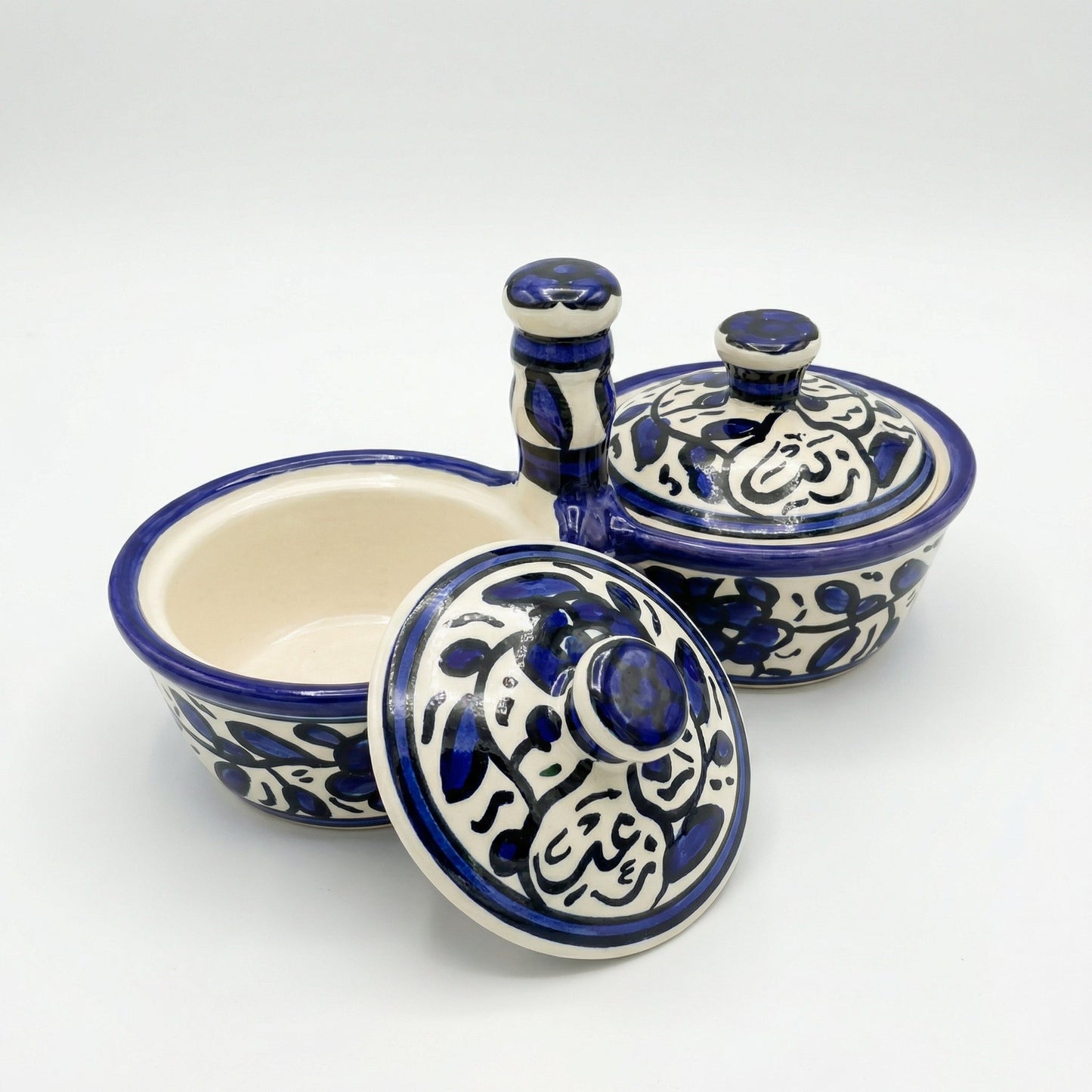 Zait & Zaatar (Olive Oil & Thyme) Double Dish Ceramic | Handmade by Palestinian Artisans