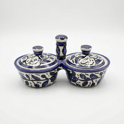 Zait & Zaatar (Olive Oil & Thyme) Double Dish Ceramic | Handmade by Palestinian Artisans