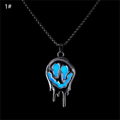 Zinc Alloy Noctilucent Necklace Halloween Ghost Glowing Grimace Pendant