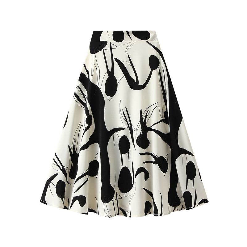 Summer New High Waist High-end Figure Flattering A- Line Flared Vintage Midi Skirt