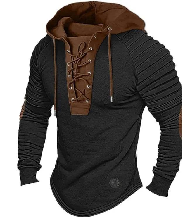 Spring And fall Pure Color Tied Hoodie Street fashion Bronzing Lacing Sweatshirt