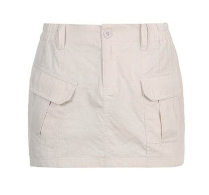 Simple Tooling Style Pocket Army Green Woven Hot Girl A- Line Mini Hip Cargo Skirt Summer