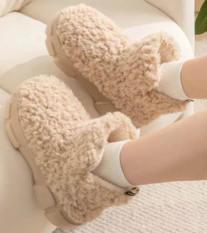 Bottes d'hiver en cachemire et neige avec plateforme de 6 cm, chaudes, en velours, chaussures montantes en coton polaire, pour femmes, en extérieur, intérieur, chaussures en peluche.