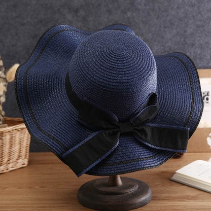 Chapeau de soleil d'été pour femme - Chapeau de paille - Casquette de plage tendance avec nœud - Pliable pour voyage