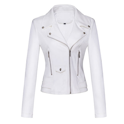 Women’s Slim-Fit Suede Leather Jacket – Short Commuter Motorcycle-Style Outerwear