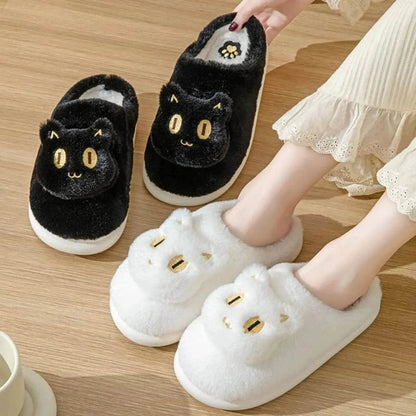 Winter Cotton Cat Slippers Soft Plush Comfy Warm Couple Slip-On House Cute Cat Face Slippers For Winte