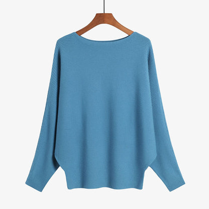Women’s Halter Neck Batwing Knit Pullover Top – Stretchy Relaxed-Fit Casual Sweater