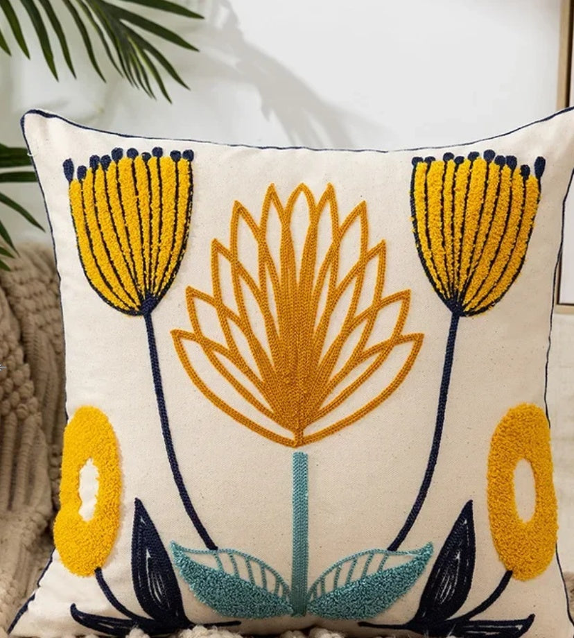 Decorative Floral Embroidered Pillow Cover
