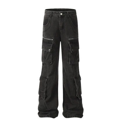 Solid Color Casual Multi-pocket Denim Jean Cargo Pants women