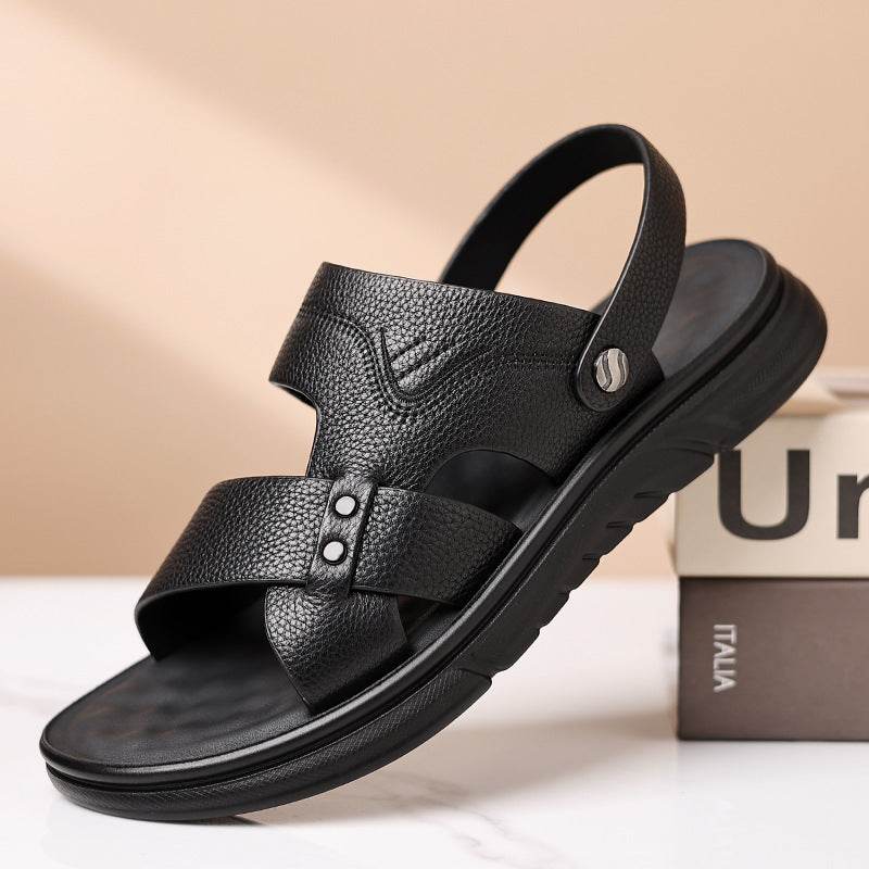 Men’s Breathable Genuine Leather Beach Shoes – Soft Sole Casual Loafers for Middle-Aged & Seniors