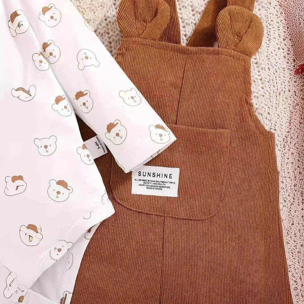 Cute Baby Bear Printed Romper Overalls Suit for baby girl