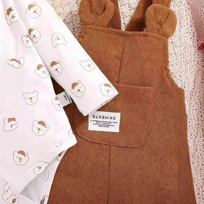 Cute Baby Bear Printed Romper Overalls Suit for baby girl