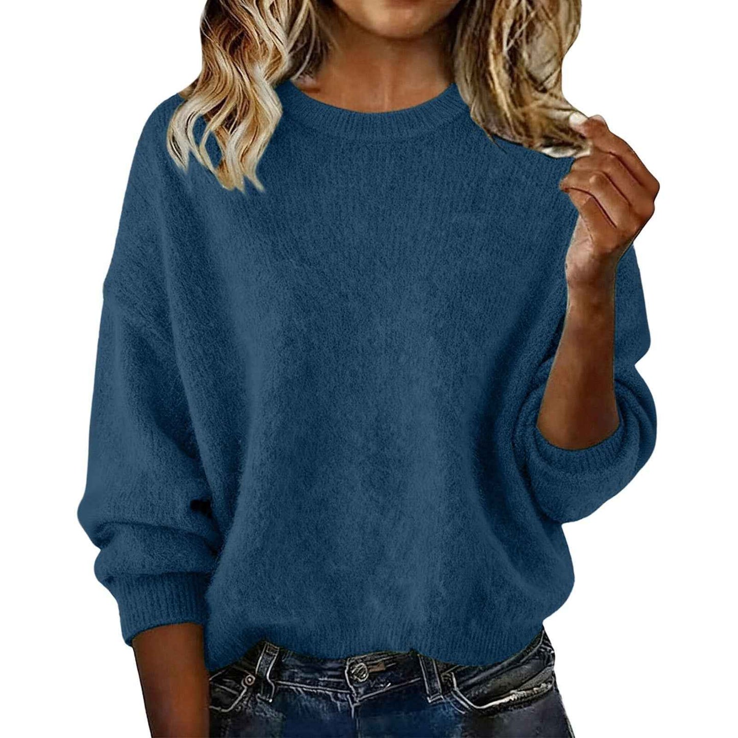 Women’s New Arrival Solid Color Crew Neck Sweater – Loose Casual Autumn Knitwear