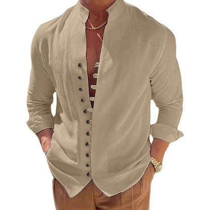 Cotton And Linen Casual Loose Long Sleeve Shirt men