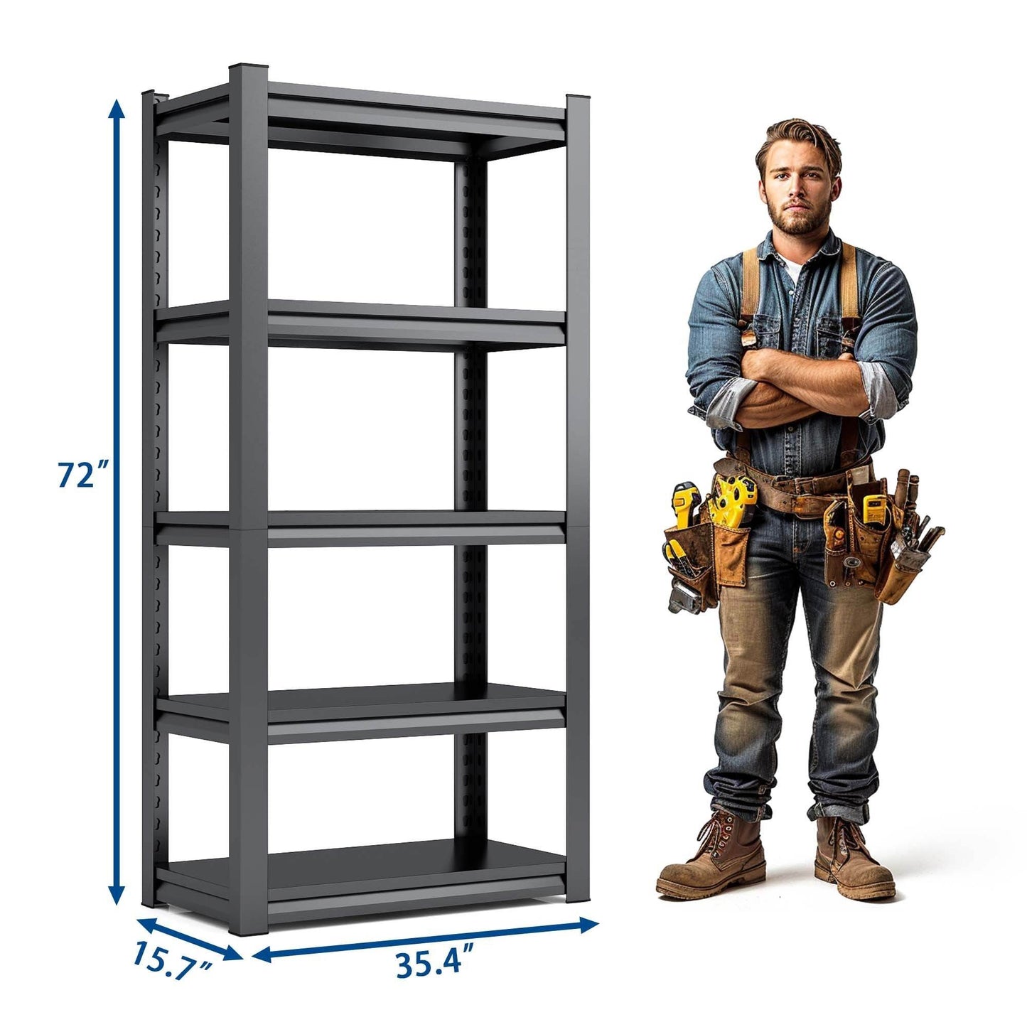 Étagères métalliques à plusieurs niveaux pour le rangement, étagères de garage, 907 kg, étagères de rangement robustes, étagères de garage réglables, unité d'étagères industrielles, support utilitaire de rangement, noir
