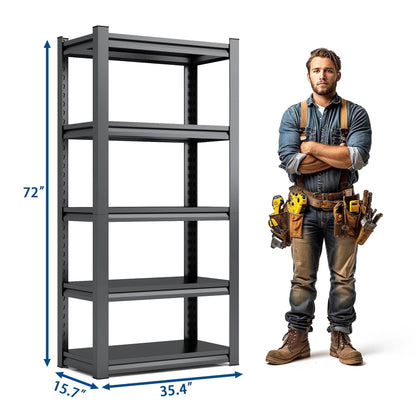 Étagères métalliques à plusieurs niveaux pour le rangement, étagères de garage, 907 kg, étagères de rangement robustes, étagères de garage réglables, unité d'étagères industrielles, support utilitaire de rangement, noir