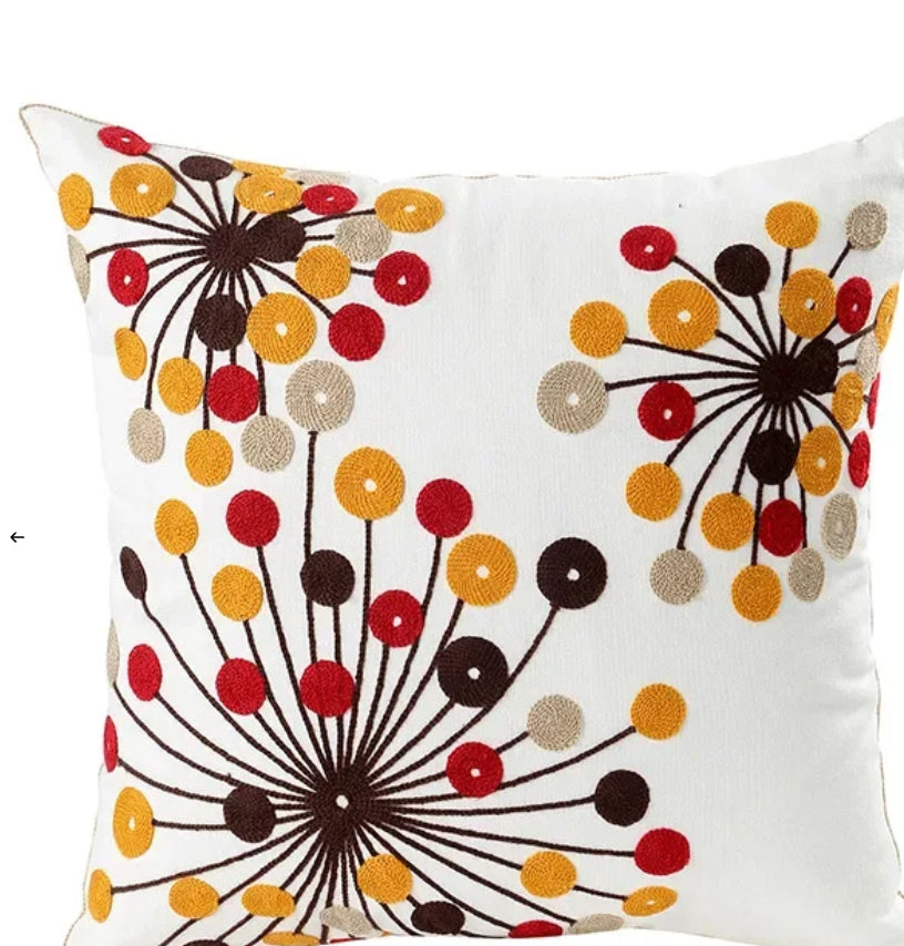 Decorative Floral Embroidered Pillow Cover