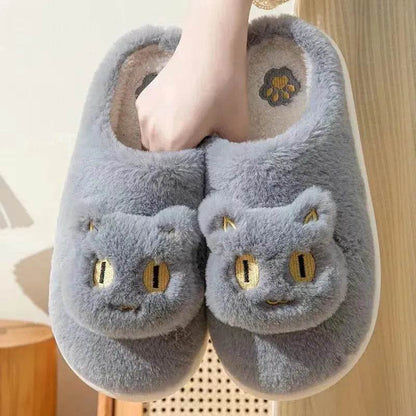 Winter Cotton Cat Slippers Soft Plush Comfy Warm Couple Slip-On House Cute Cat Face Slippers For Winte