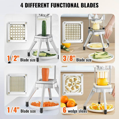 Commercial Vegetable Fruit Chopper, Stainless Steel French Fry Cutter With 4 Blades