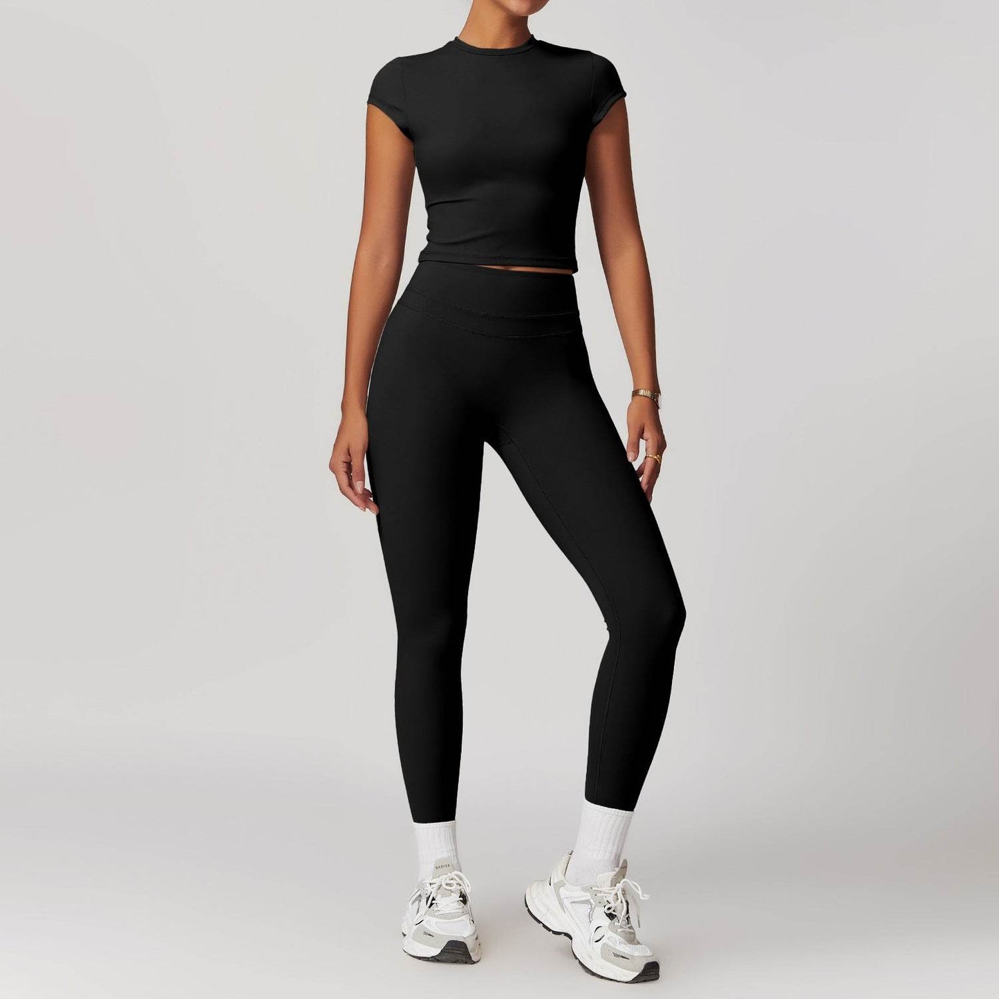 2pcs Nude feel short sleeve Workout Clothes for women Yoga Gym Clothes set