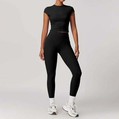 2pcs Nude feel short sleeve Workout Clothes for women Yoga Gym Clothes set