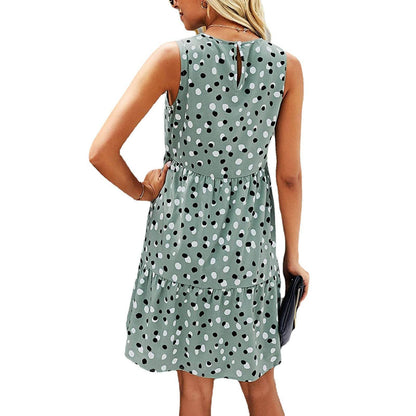 Robe d'été sans manches ample à pois pour femme avec poches, mini-robe décontractée débardeur
