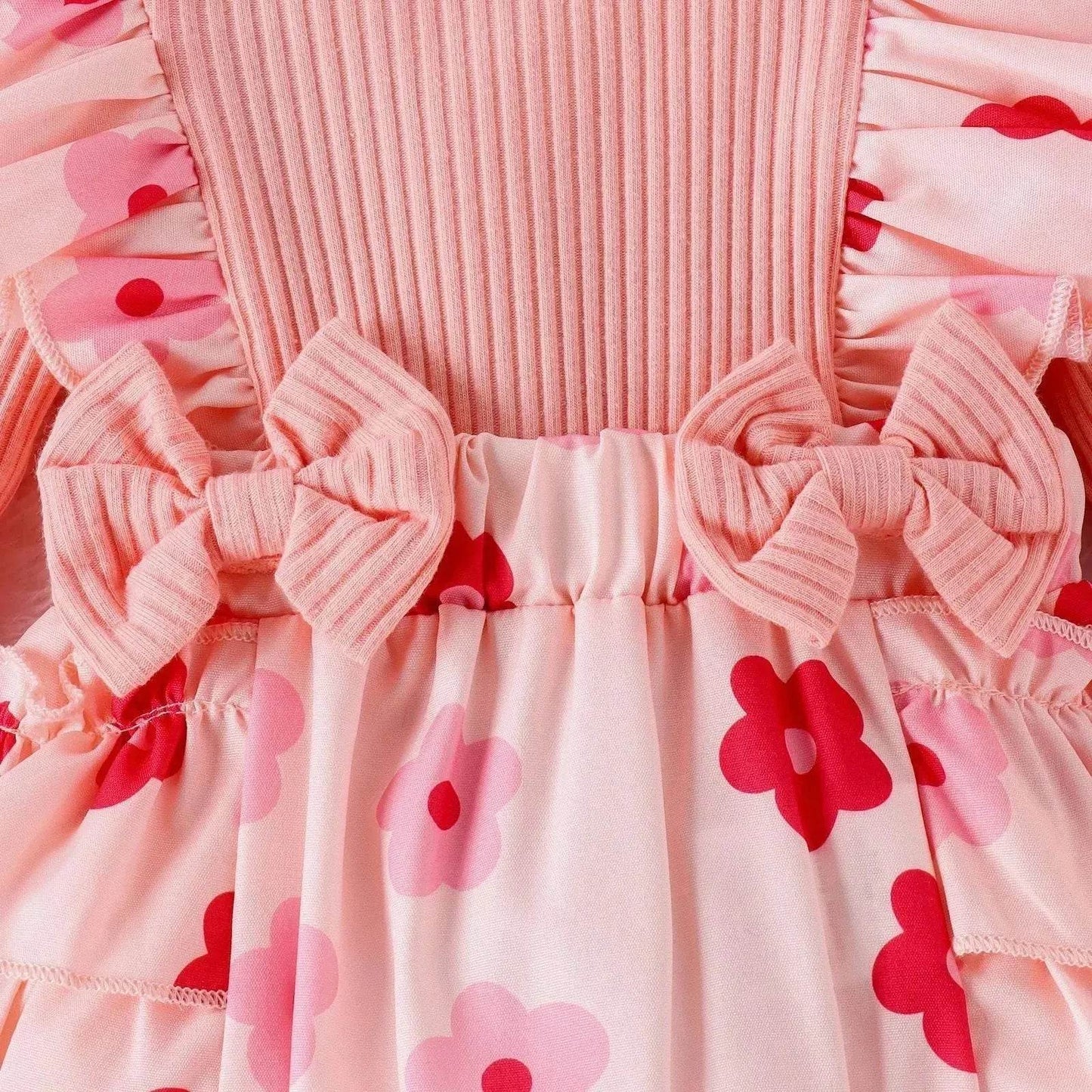 One-piece Romper Pants Bow Headdress Suit Baby girl casual pink romper with head bowtie