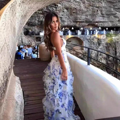 New Women's Spring And Summer Dew Fairy Sleeveless Backless Floral Long Dress