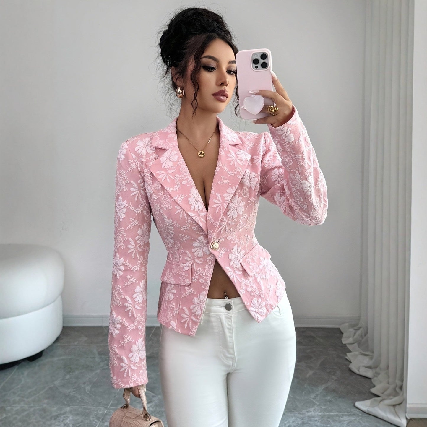 Women’s Embroidered Patchwork Blazer – Casual Lapel Single-Breasted Fashion Jacket