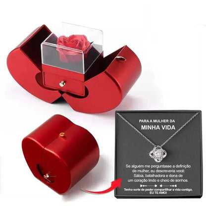 Boîte à bijoux de mode pomme rouge cadeau de Noël collier Rose éternelle pour fille fête des mères Saint Valentin cadeaux avec fleur artificielle Rose fleur boîte à bijoux