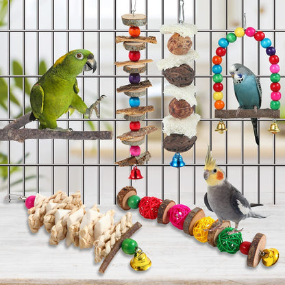 Jouets pour oiseaux, perchoir et jouets à mâcher en bois pour perruches, calopsittes, conures, inséparables, touïs, perruches ondulées, pinsons et autres oiseaux de petite et moyenne taille