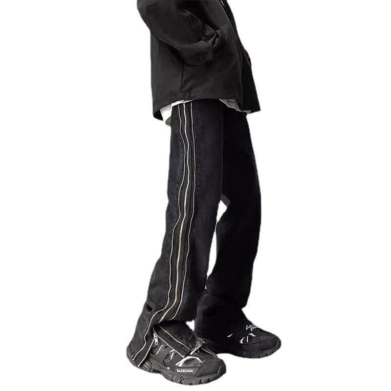 American Zippered Denim Straight Trousers For Men Jeans