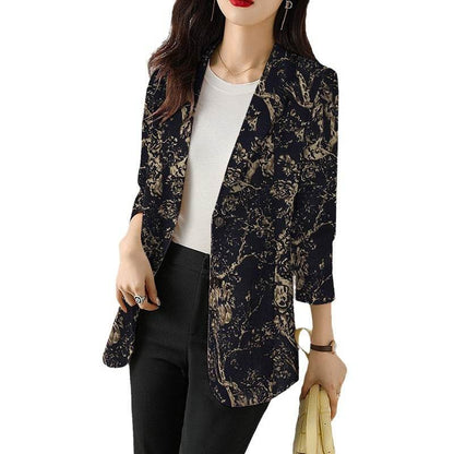 Women's Button Printed Long-sleeved Pocket Vintage Cotton And Linen jacket Blazer