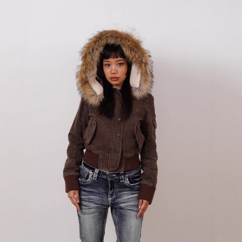 Women's American Retro Hooded Short Jacket