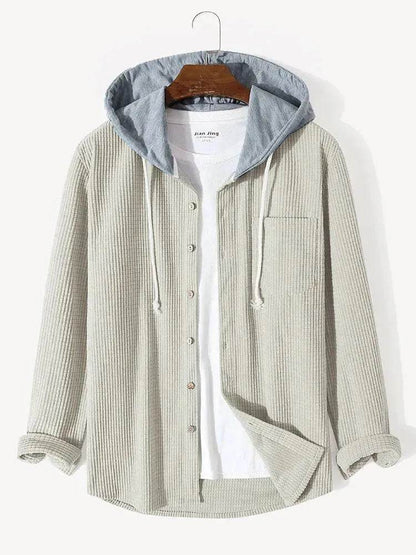 Men's Autumn And Button down Waffle Hoodie Cardigan