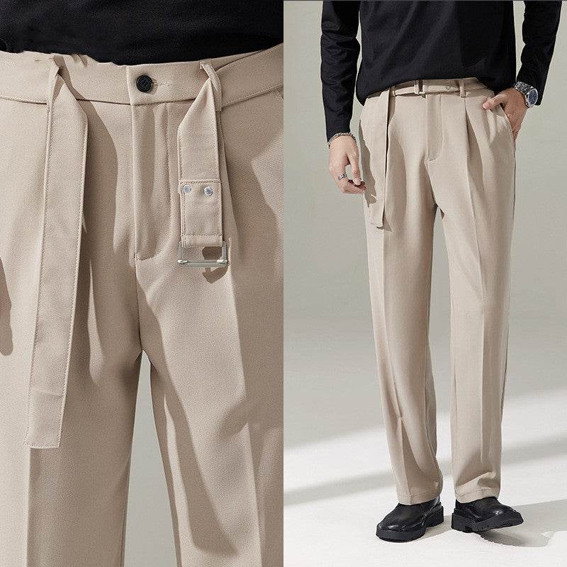Pantalon de costume chino large avec ceinture drapée amovible pour homme
